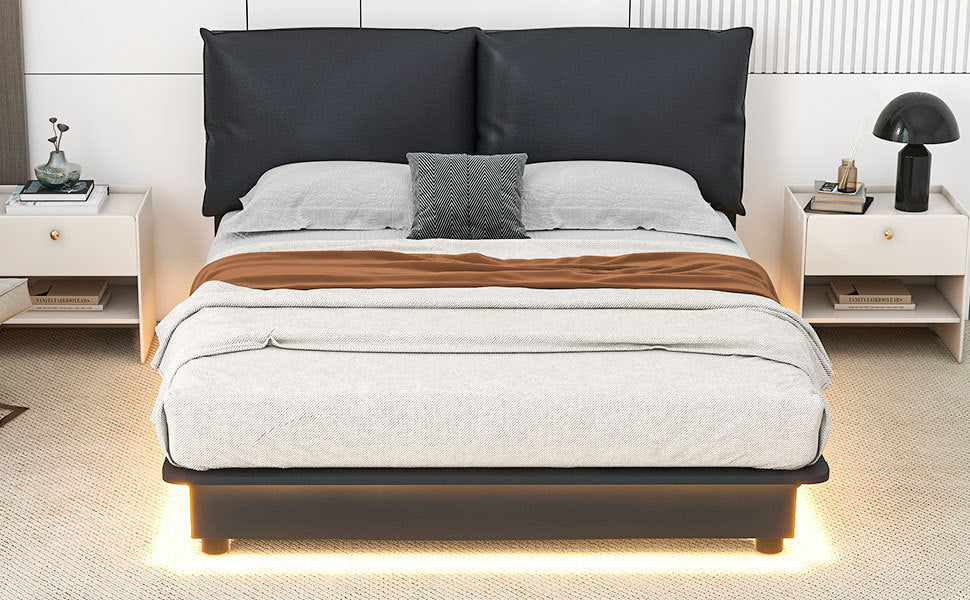 Queen Size Upholstered Platform Bed with Sensor Light and Ergonomic Design Backrests, Black - Atlantic Fine Furniture Melbourne FL