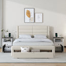 Queen Size Bed Frame with Drawers Storage, Leather Upholstered Platform Bed with Charging Station,Beige