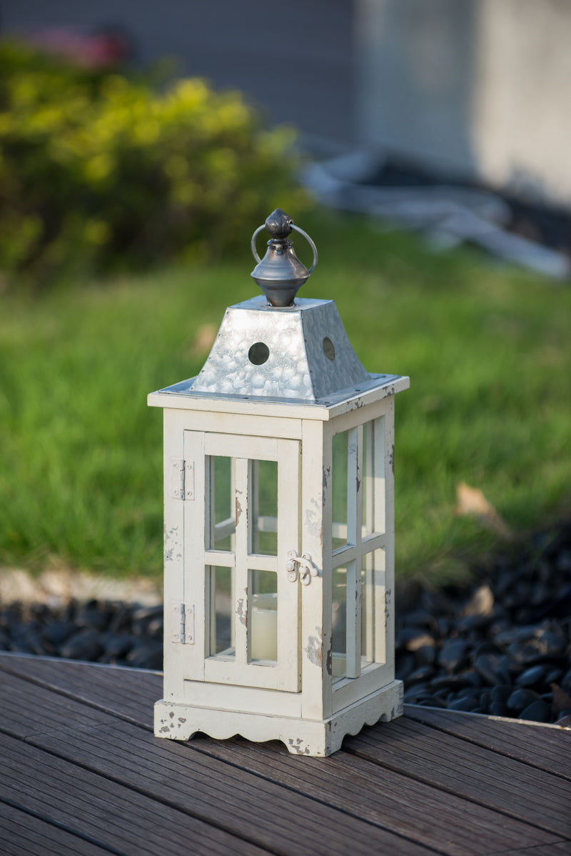 Wooden Candle Lantern Decorative, Hurricane Lantern Holder Decor For Indoor Outdoor, Home Garden Wedding - Ivory