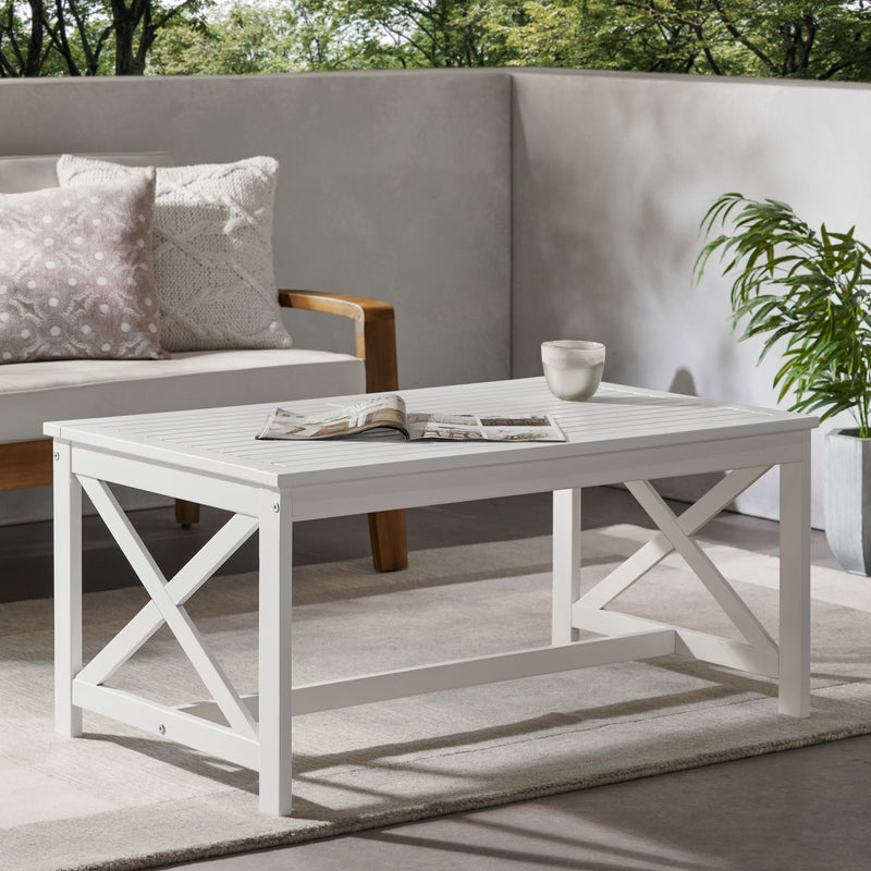Outdoor Rectangular Acacia Wood Coffee Table - White