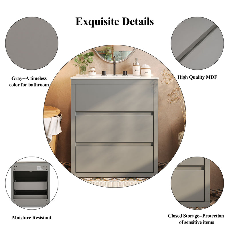 Freestanding Bathroom Vanity With Ceramic Sink, 2 Full Extension Drawers