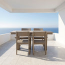 5 Piece Outdoor Dining Set For 4, Weather Resistant Patio Table With Umbrella Hole And 4 Armrest Chairs Garden Furniture For Backyard - Wood