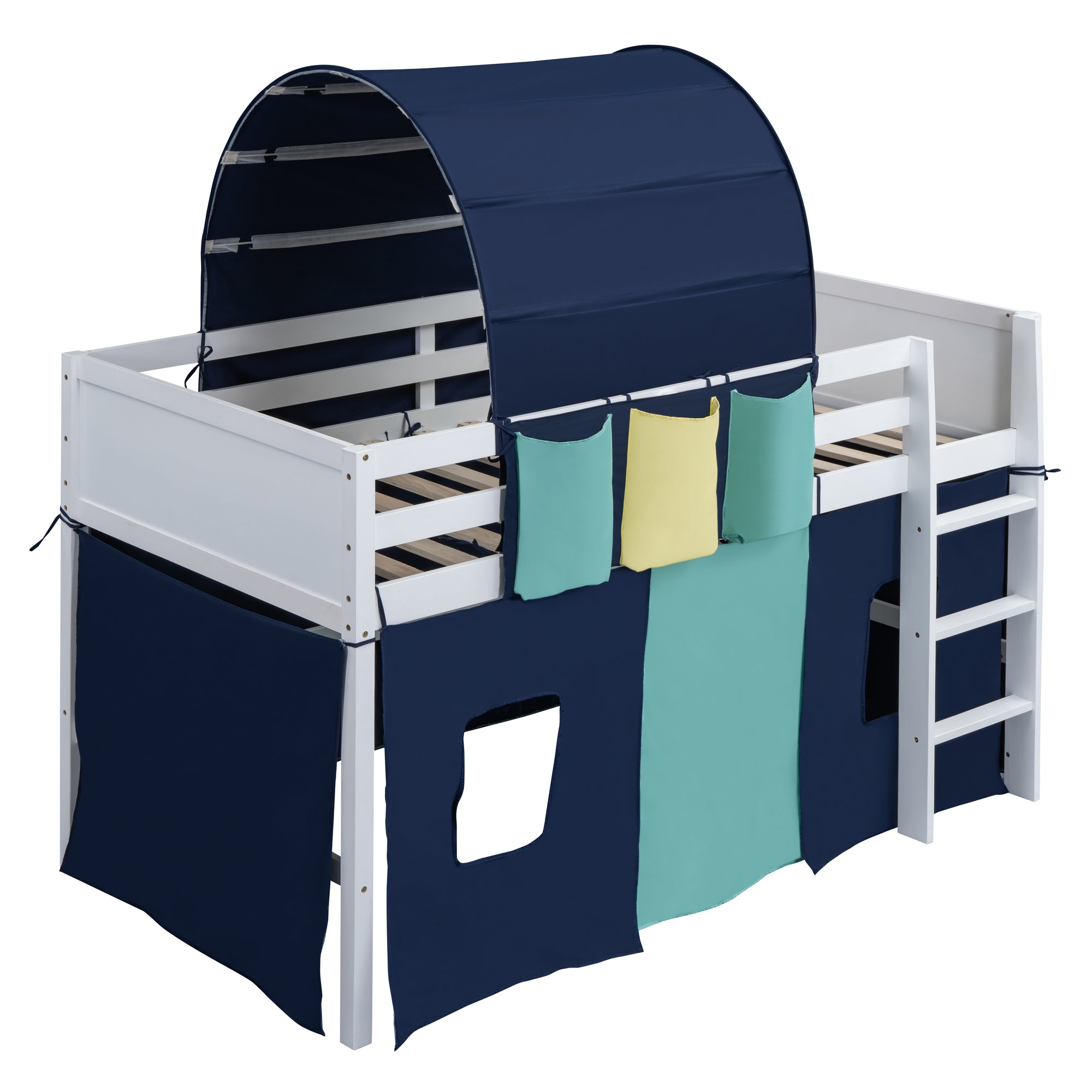 Twin Size Loft Bed with Tent and Tower  and  Three Pockets- Blue - Atlantic Fine Furniture Melbourne FL