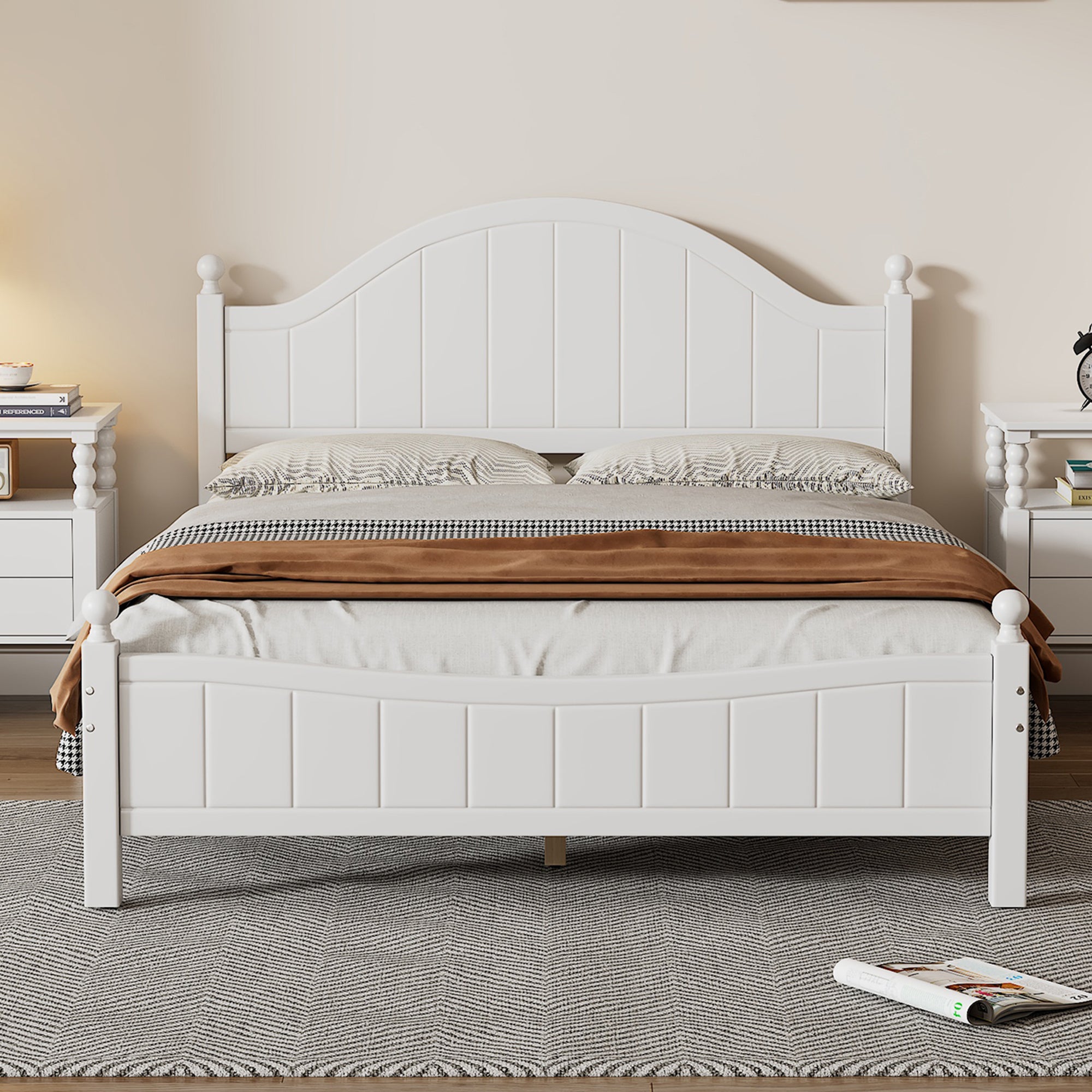 Traditional Concise Style White Solid Wood Platform Bed, No Need Box Spring, Full(Old SKU:WF295732AAA) - Atlantic Fine Furniture Melbourne FL