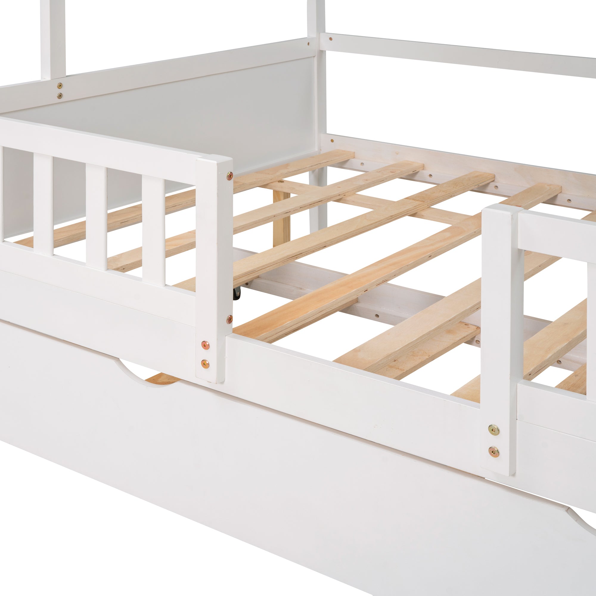 Full Size House Bed Wood Bed with  Twin Size Trundle ( White ) - Atlantic Fine Furniture Melbourne FL