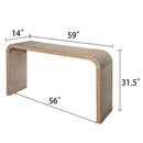 Console Table With Wood Beads Curved Waterfall Style Table - Antique Natural / Natural / Rustic / Natural / White