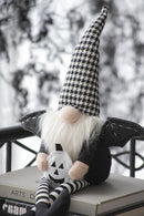 Sitting Gnome With Wings & Plaid Hat, For Halloween Decor