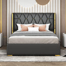 Upholstered Platform Bed With Strips - Black