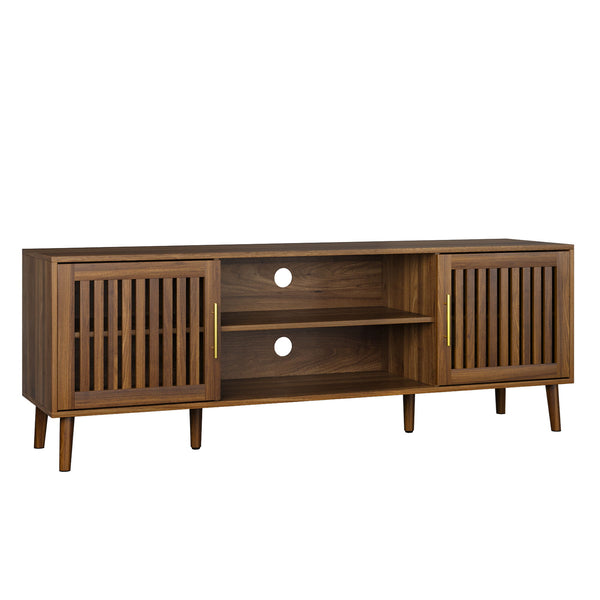 TV Stand With 2 Grille Door Cabinets And Adjustable Storage Rack, Suitable For Medieval Modern TV Cabinets, Entertainment Center With Storage Space - Walnut Wood