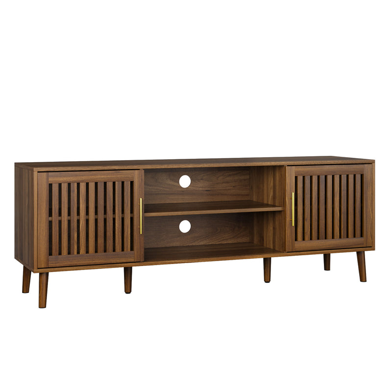 TV Stand With 2 Grille Door Cabinets And Adjustable Storage Rack, Suitable For Medieval Modern TV Cabinets, Entertainment Center With Storage Space - Walnut Wood