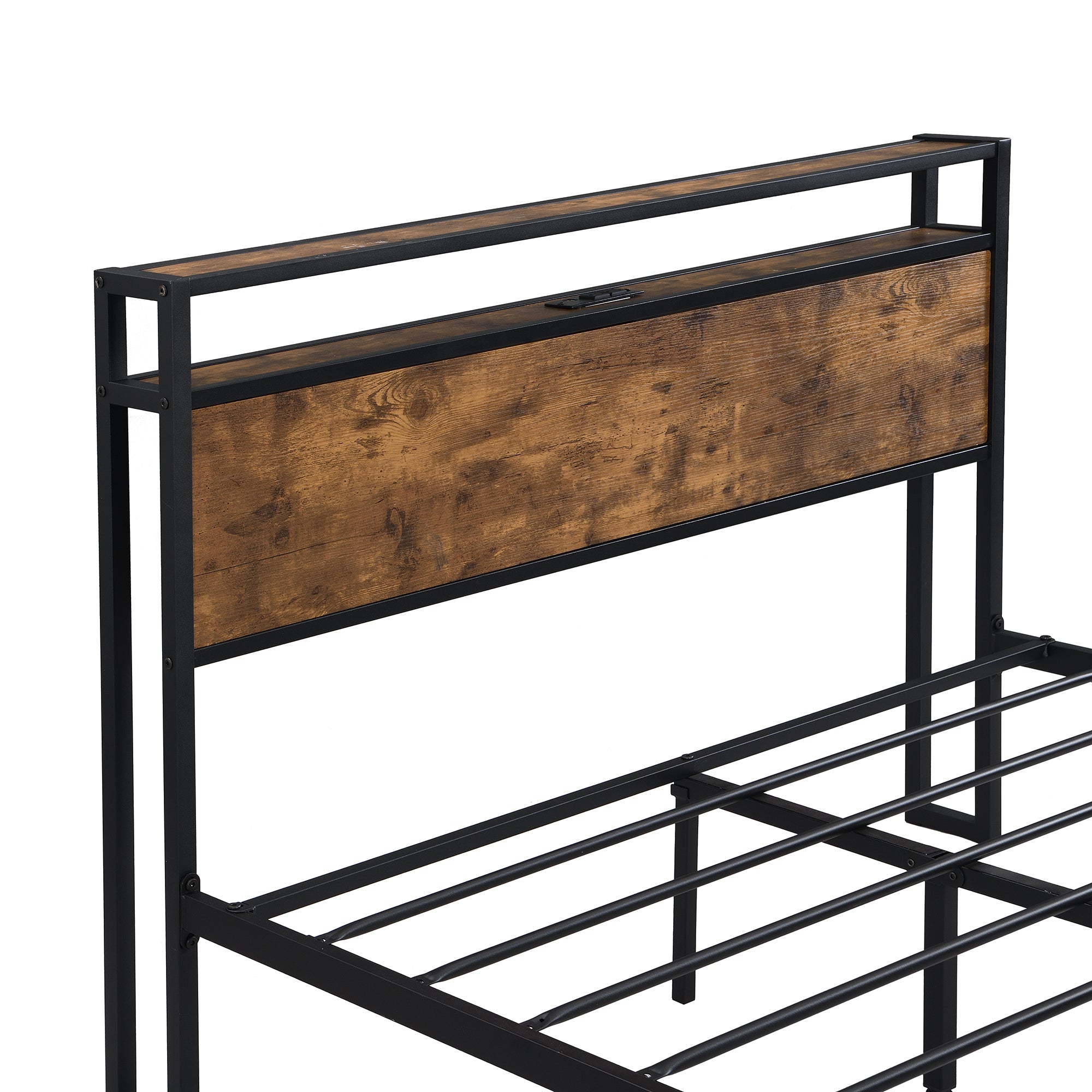 Full Size Metal Platform Bed Frame with Wooden Headboard and Footboard with USB LINER, No Box Spring Needed, Large Under Bed Storage, Easy Assemble - Atlantic Fine Furniture Melbourne FL