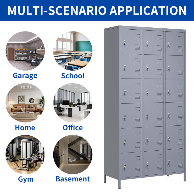 Lockers 18 Door With Lock For Employees, Storage Cabinet For Home Gym Office School Garage - Gray