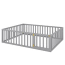 Queen Size Wood Floor Bed Frame with Fence and Door, Gray(OLD SKU:WF289663AAE)