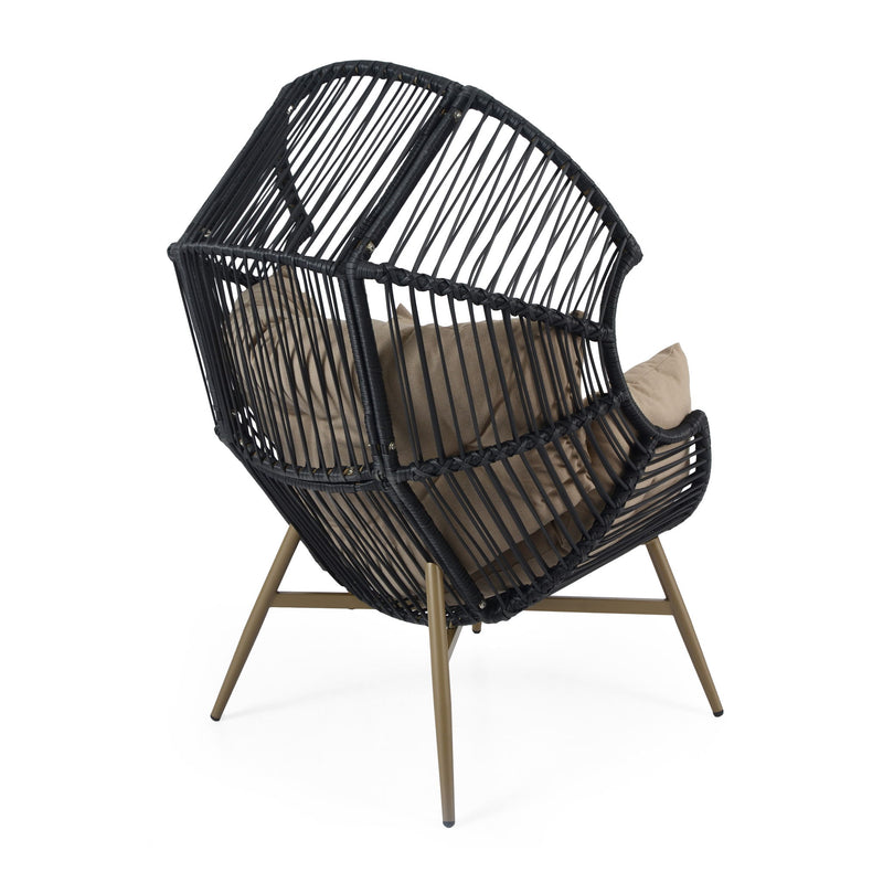 Cori - Outdoor Patio Egg Chair, With Cushion - Black / Khaki