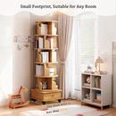 Rotating Bookshelf With Wheels And Drawer, 360° Spinning Design, Space Saving Storage