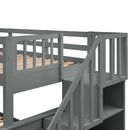 Stairway Bunk Bed With Storage And Guard Rail For Bedroom