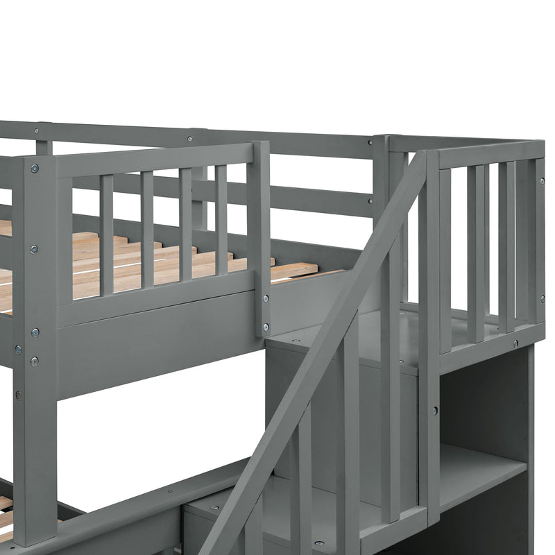 Stairway Bunk Bed With Storage And Guard Rail For Bedroom
