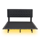 Queen Size Floating Bed Frame with Motion Activated Night Lights,Modern PU Upholstered Button Tufted Platform Bed Frame,Black