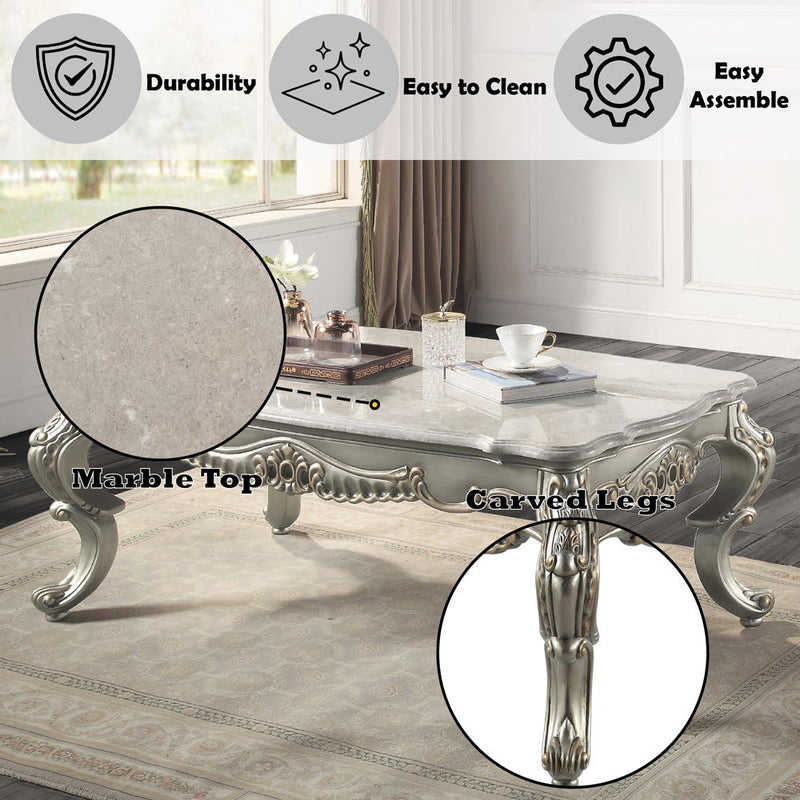 Miliani - Coffee Table With Marble Top - Natural Marble Top & Antique Bronze