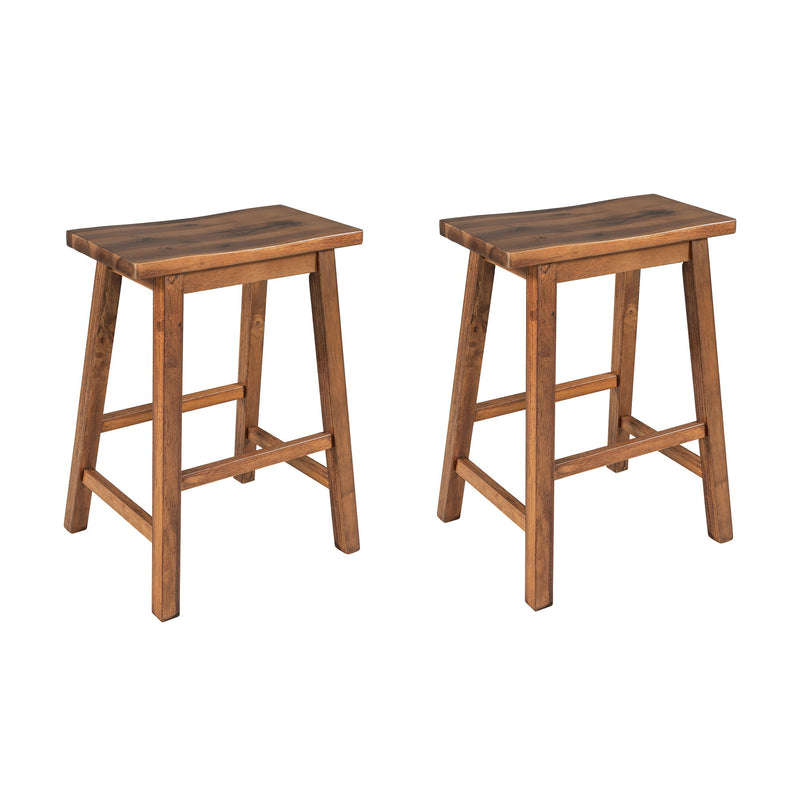 Rustic 3 Piece Stationary Kitchen Island Set With 2 Seatings, With 2 Open Shelves