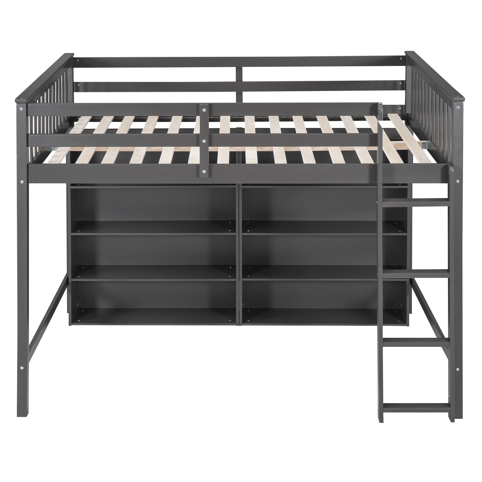 Full Size Loft Bed with 8 Open Storage Shelves and Built-in Ladder, Gray - Atlantic Fine Furniture Melbourne FL