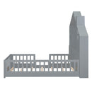 Twin Size House Bed with Window and Bedside Drawers, Platform Bed with Shelves and a set of Sockets and USB Port, Gray