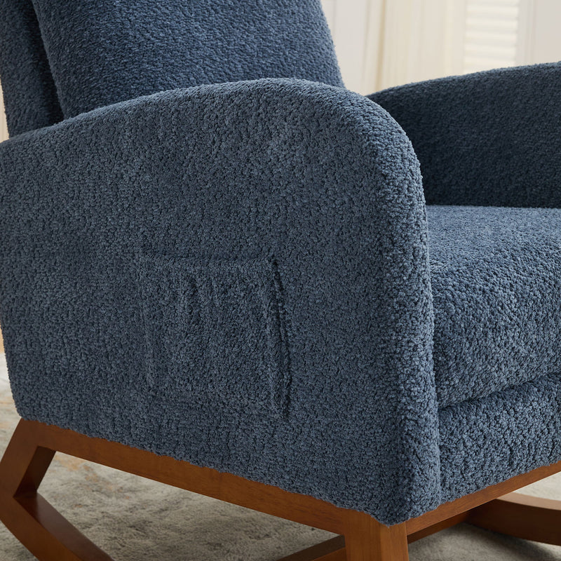 High Back Glider Rocking Chair With Retractable Footrest And Rubber Wood Legs