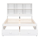 Full Size Platform Bed with Storage Headboard, Charging Station and 2 Drawers, White