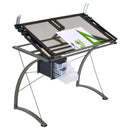 Melo - Glass Top DRAFting Table With Storage - Silver - Atlantic Fine Furniture Inc