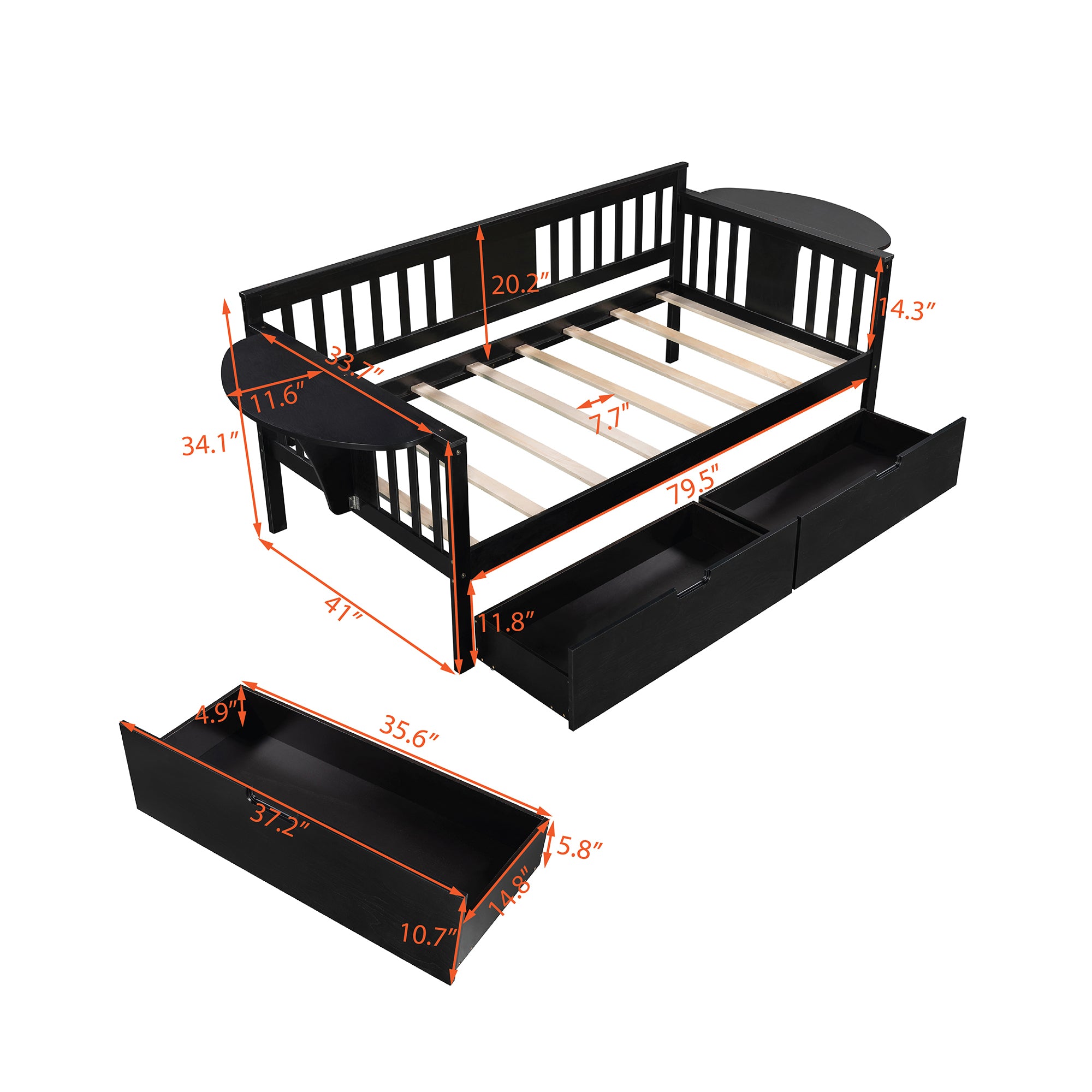 Twin size Daybed with Two Drawers, Wood Slat Support, Espresso - Atlantic Fine Furniture Melbourne FL