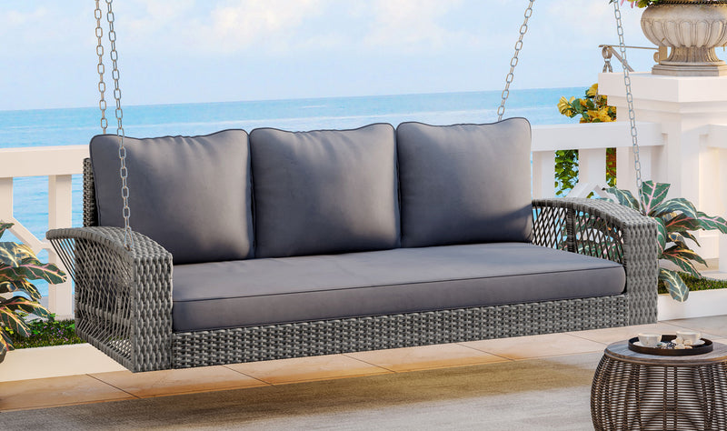 3 Person Large Patio Swing Bench With Cushions For Backyard
