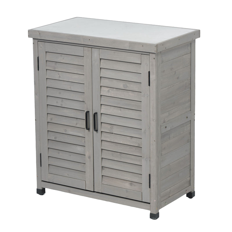 Potting Bench With Storage Cabinet And Metal Table Top For Outdoor