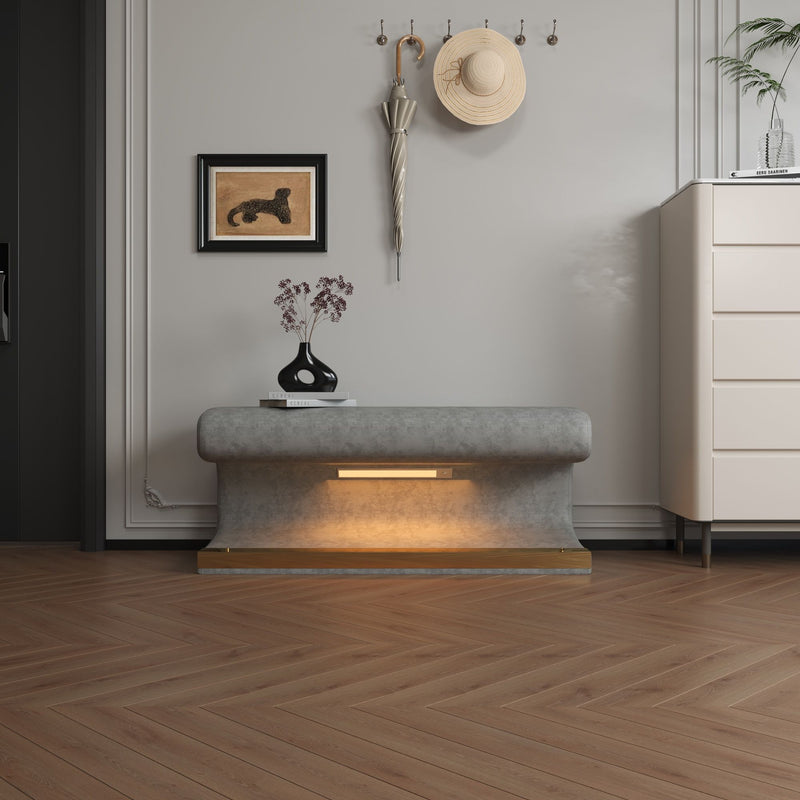 Modern Upholstered Entryway Bench With LED Sensor Light