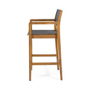 Outdoor Barstool With Woven Wicker And Frame (Set of 2) - Teak