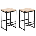 Boho Style Backless Bar Stools (Set of 2) With Paper Rope Woven Seat & Metal Frame For Kitchen Counter