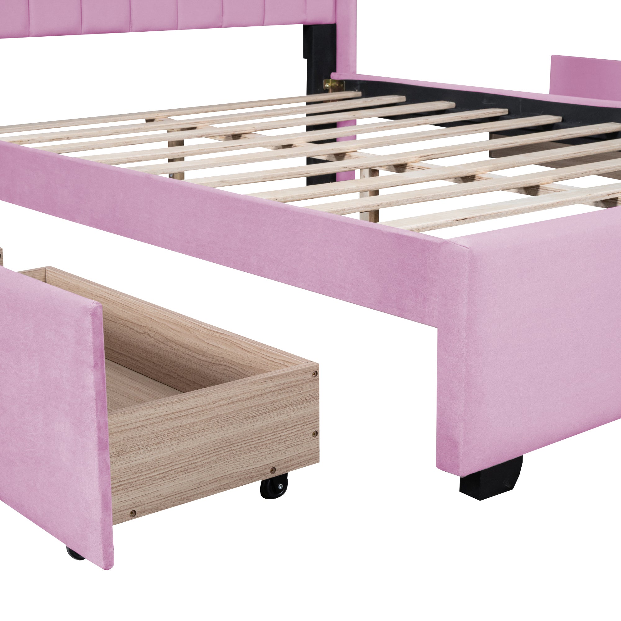 Queen Size Upholstered Bed with 4 Drawers, Pink - Atlantic Fine Furniture Melbourne FL