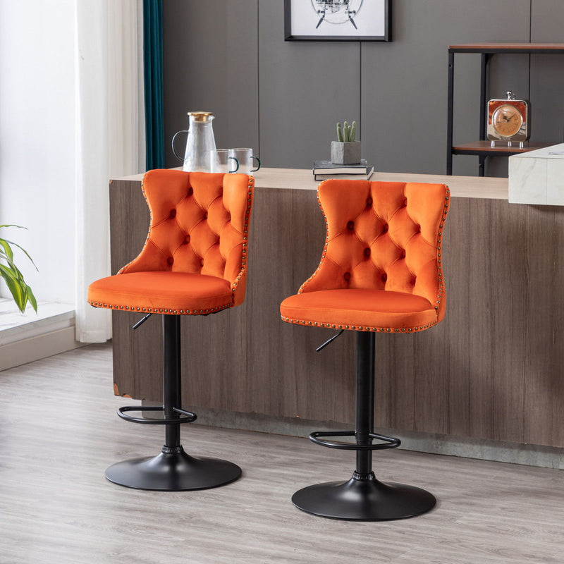 Swivel Velvet Barstools Adjusatble Seat Height, Modern Upholstered Bar Stools With Backs Comfortable Tufted For Home Pub And Kitchen Island (Set of 2)