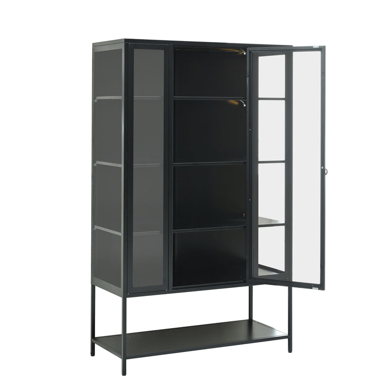 Modern Steel Display Cabinet With LED Lights And Glass Door For Home Or Workspace - Black