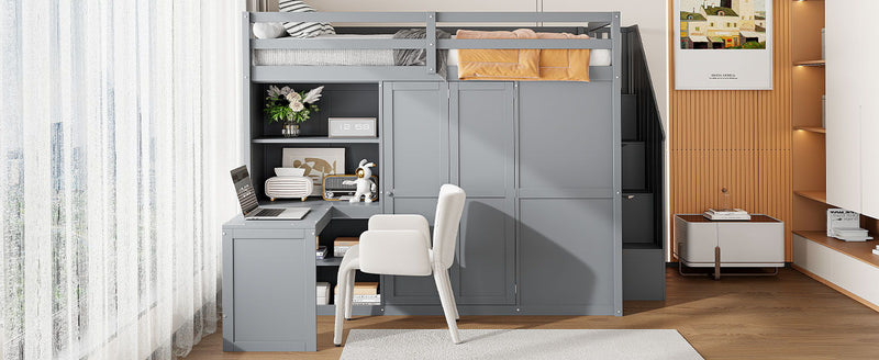 Loft Bed With Wardrobe, Desk And Shelves