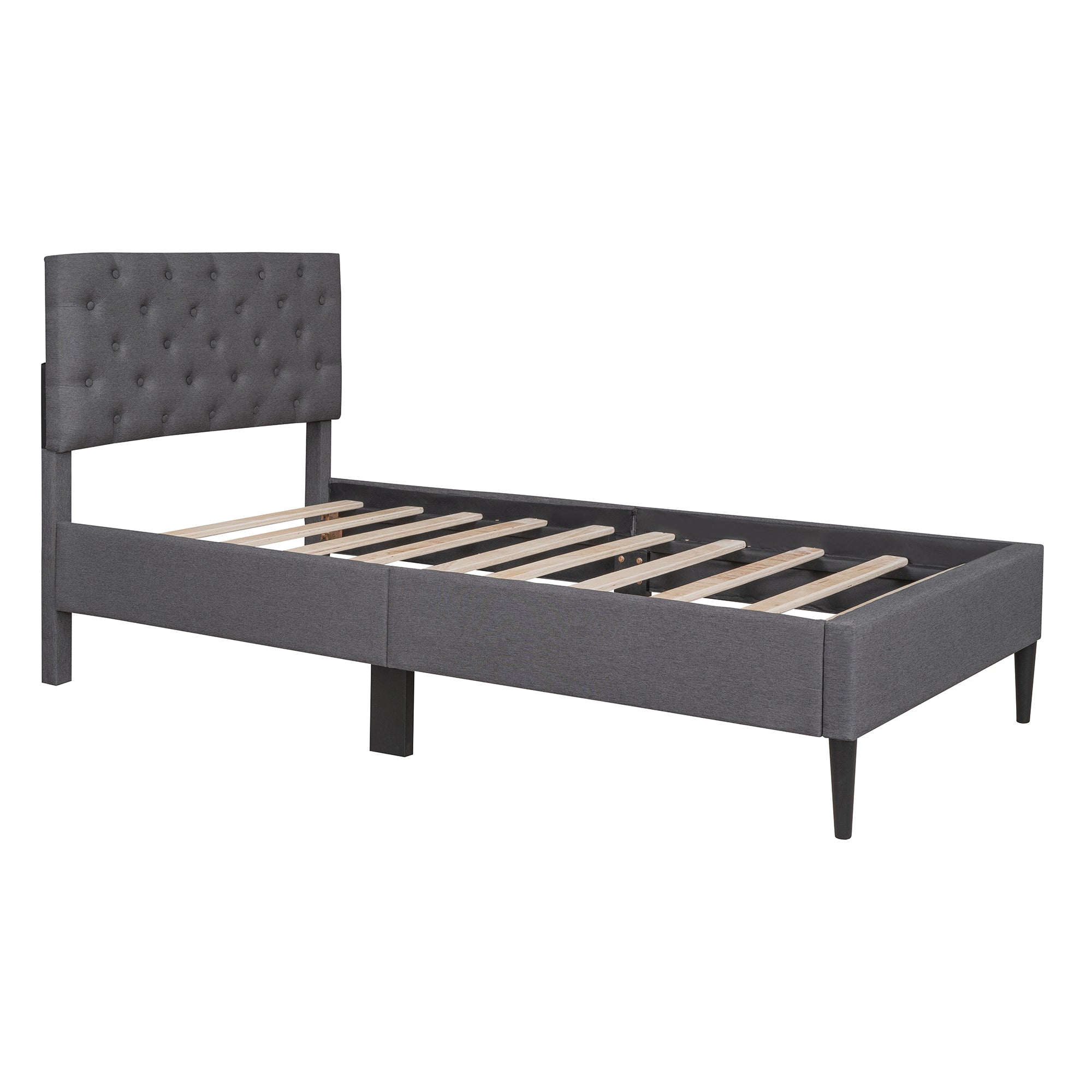Upholstered Linen Platform Bed, Twin Size, Gray - Atlantic Fine Furniture Melbourne FL
