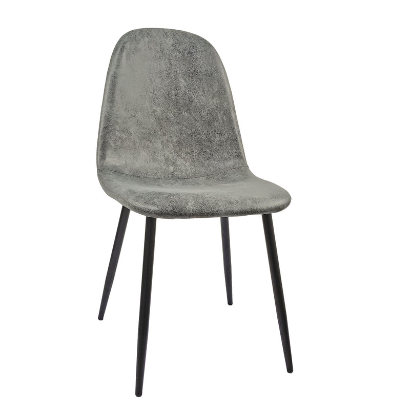 Modern Dining Table Set For 4 With Suede Upholstered Chairs, Round Design - Black / Gray
