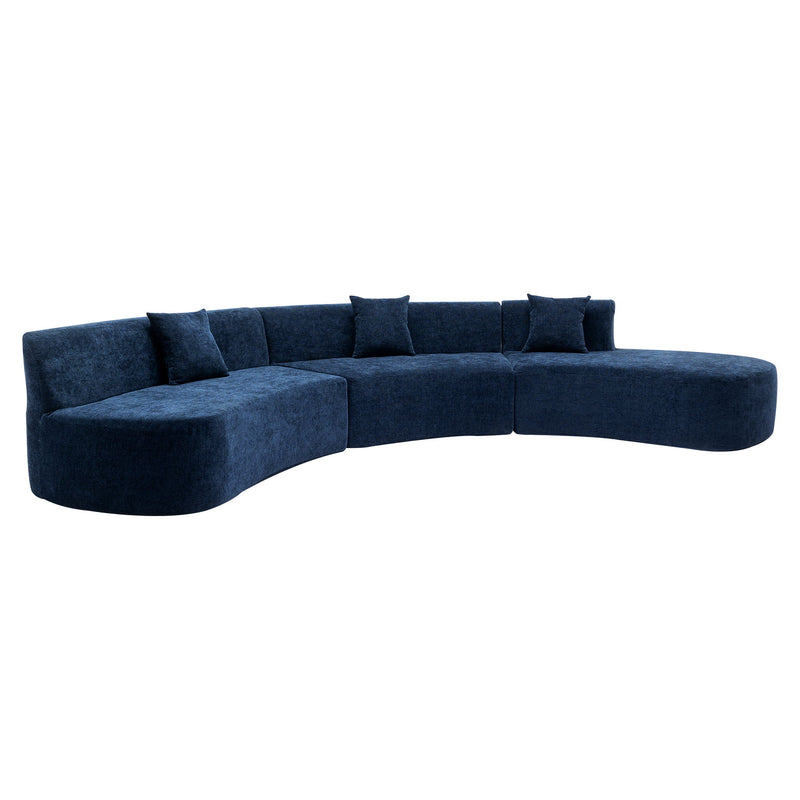 Stylish Curved Sofa Sectional Sofa Chenille Sofa Couch With Three Throw Pillows For Living Room