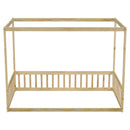 Twin Size Canopy Frame Floor Bed with Fence, Guardrails,Natural