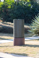 Large Modern Cylinder Ribbed Tower Water Fountain, Contemporary Outdoor Bird Bath