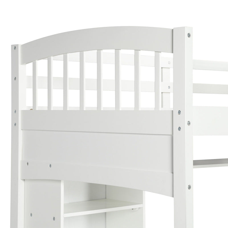Loft Bed With Storage Shelves, Desk And Ladder