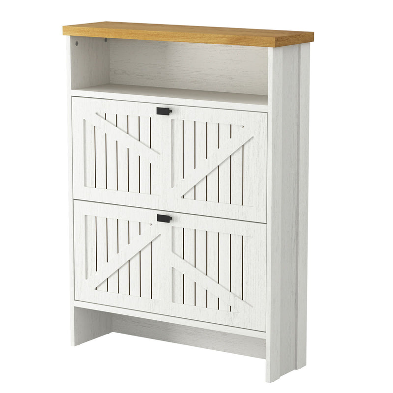 4 Layer Folding Shoe Cabinet With Metal Rounded Corners Convenient Shoe Storage - White