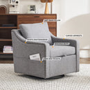 Linen Fabric 360° Swivel Accent Chair With Upholstered Back Pillow And Rivet Armrest