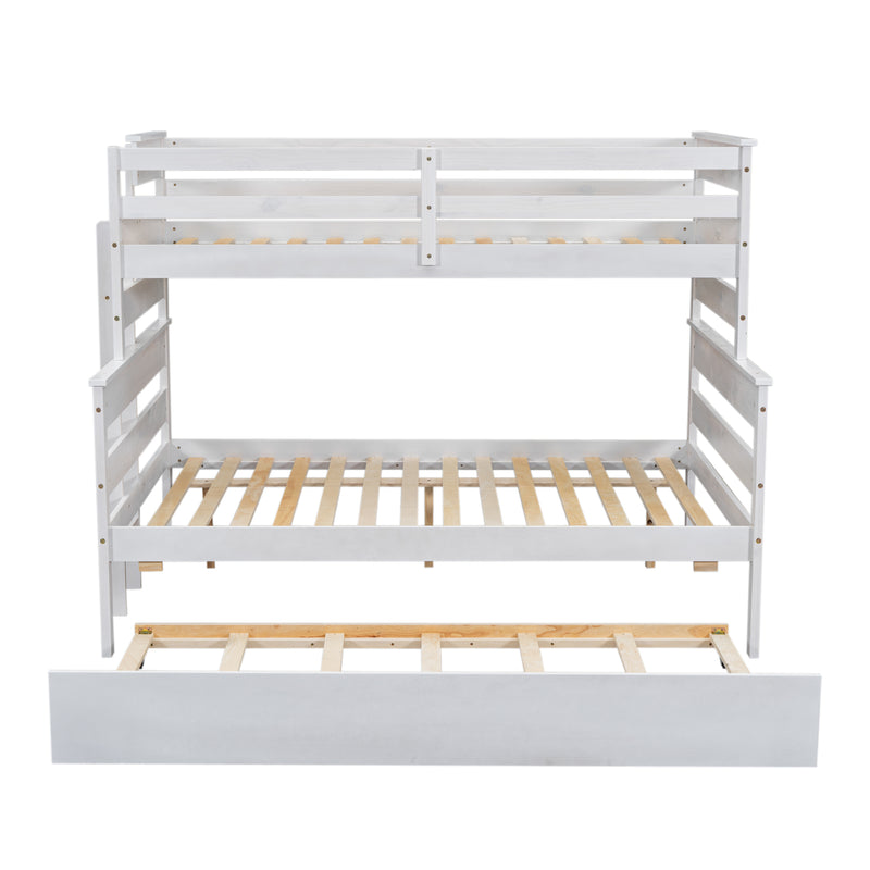 Wood Twin over Full Bunk Bed with Twin Size Trundle, White