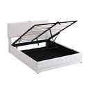 Queen Size Upholstered Bed with Hydraulic Storage System and LED Light, Modern Platform Bed with Sockets and USB Ports, White