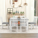Retro Style 7 Piece Dining Table Set With Extendable Table And 6 Upholstered Chairs - Gray / White